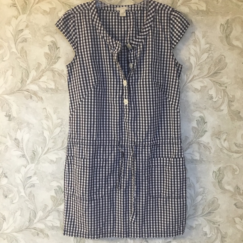 J. Crew Navy Gingham Shirt Dress